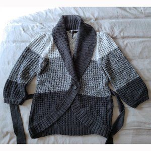 BCBGMaxAzria Size M, Gray Wrap Cardigan with Shawl Collar
